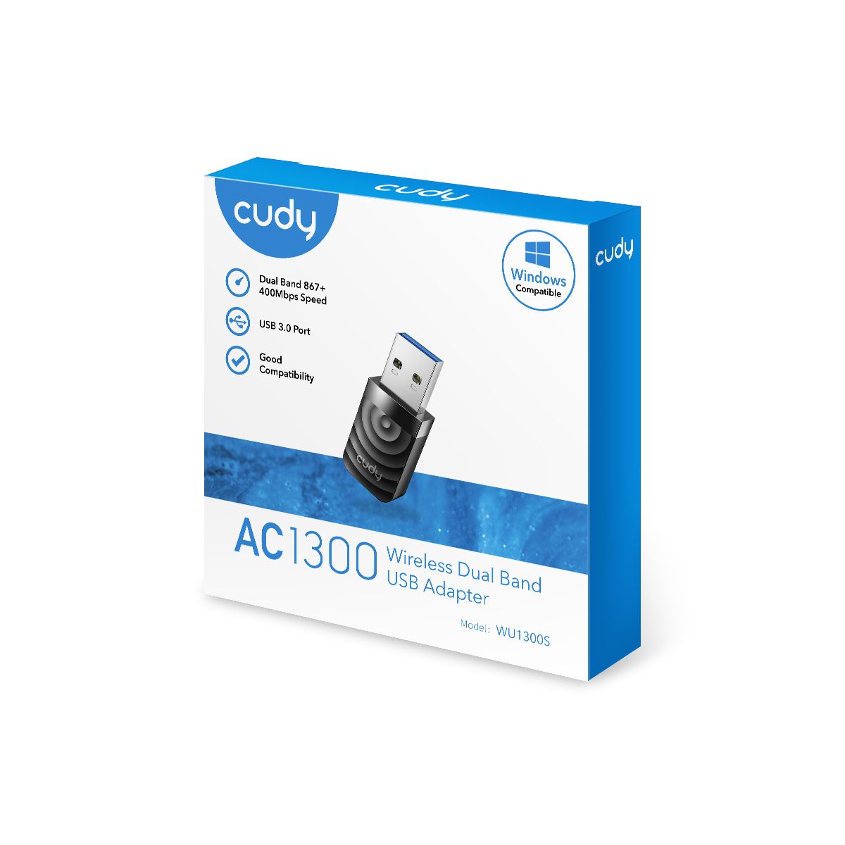 WU1300S - Adaptador CUDY AC1300 WiFi DualBand USB 3.0 Antena Interna WLAN 2dBi PC/Porttil Negro (WU1300S)
