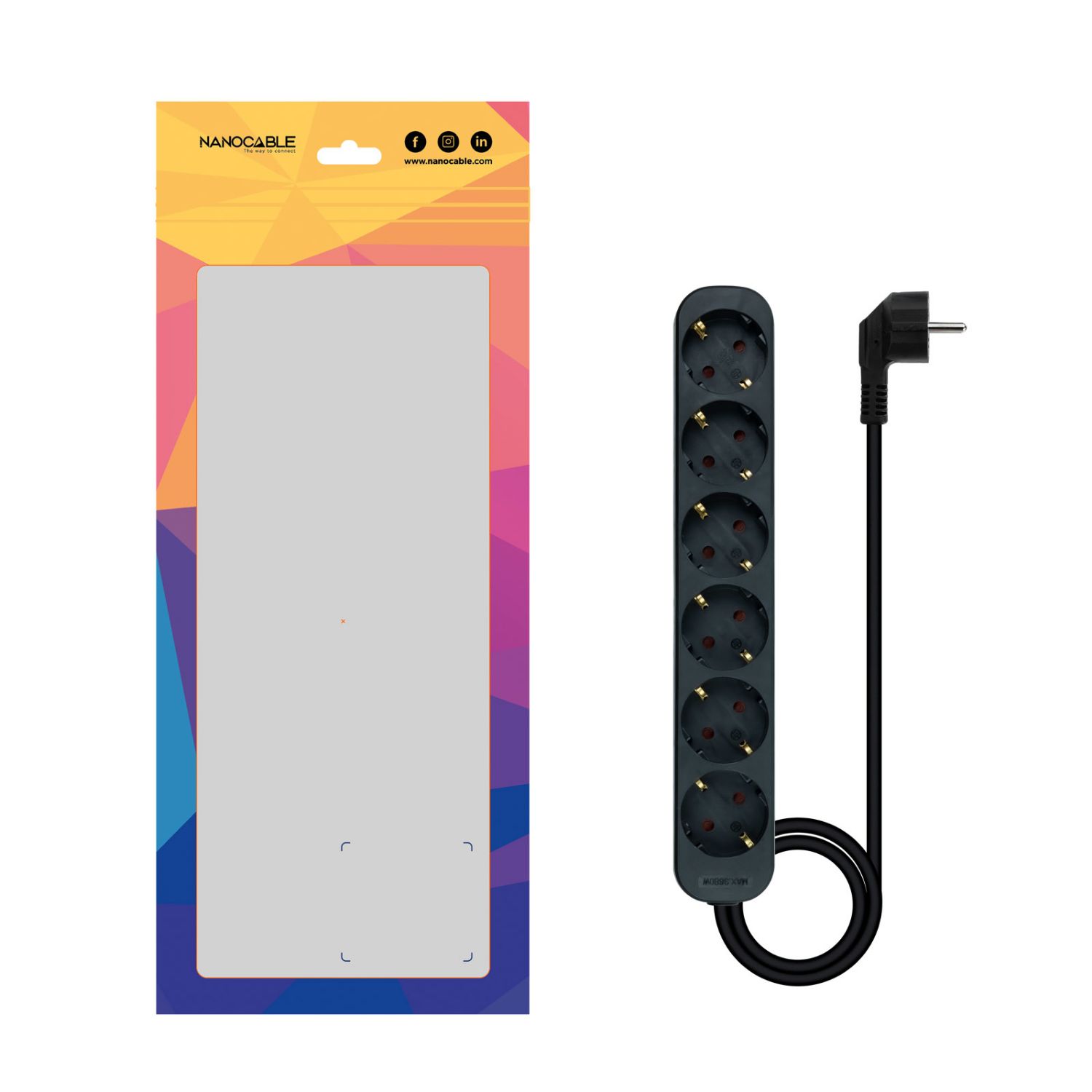 10.37.0006-NS-BK - Regleta Nanocable 6xSchuko Cable 1.4m Negra (10.37.0006-NS-BK)