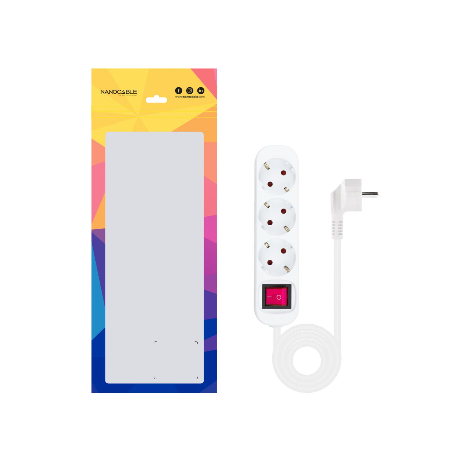 10.38.0003 - Regleta Nanocable 3xSchuko Interruptor Cable 1.4m Blanca (10.38.0003)