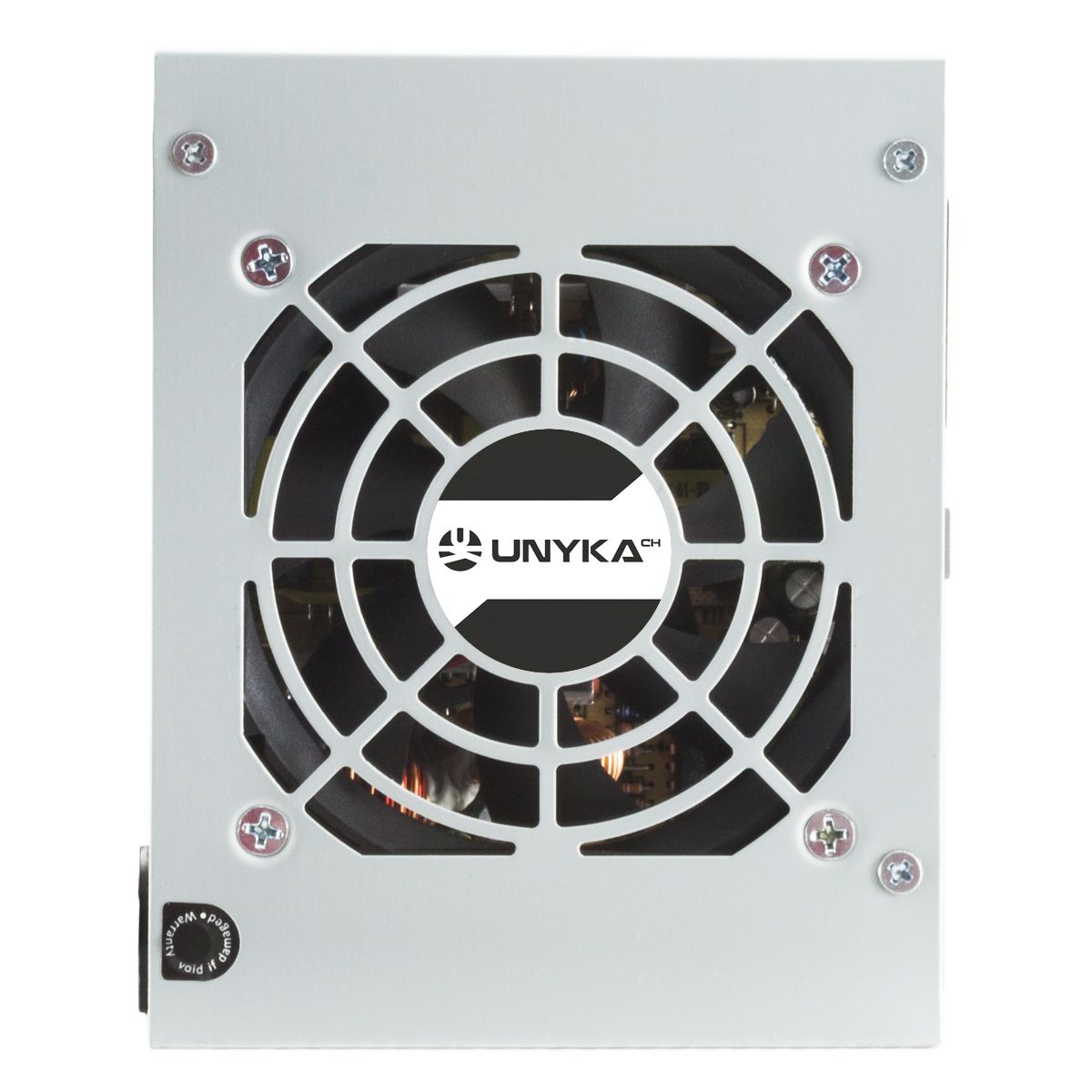 OUT5253 - Fuente UNYKA SFX 450W 78% 80mm Plata OEM (52017) (OUT5253). Buen estado. Marcas de uso. Completa. (OUTLET)