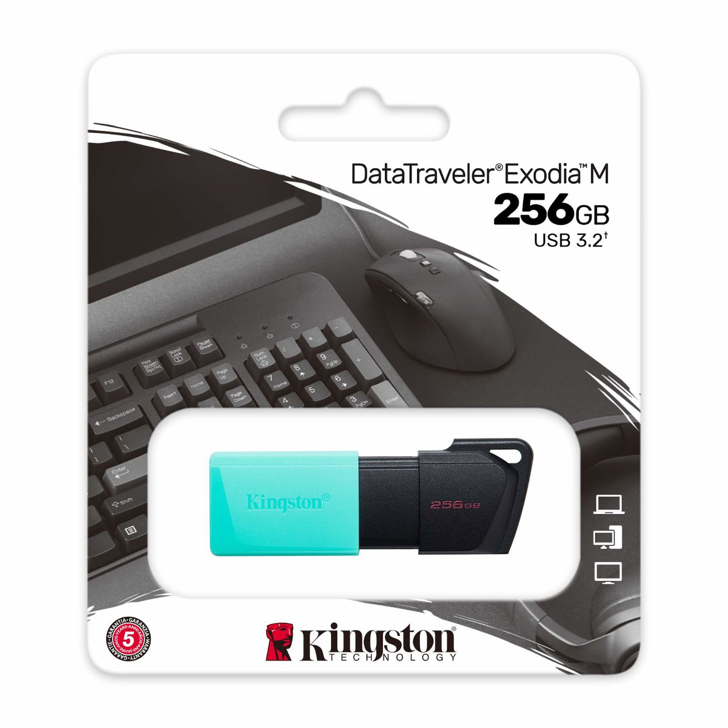 DTXM/256GB - Pendrive Kingston DataTraveler Exodia M 256Gb USB-A 3.1 Llavero Negro/Turquesa (DTXM/256GB)