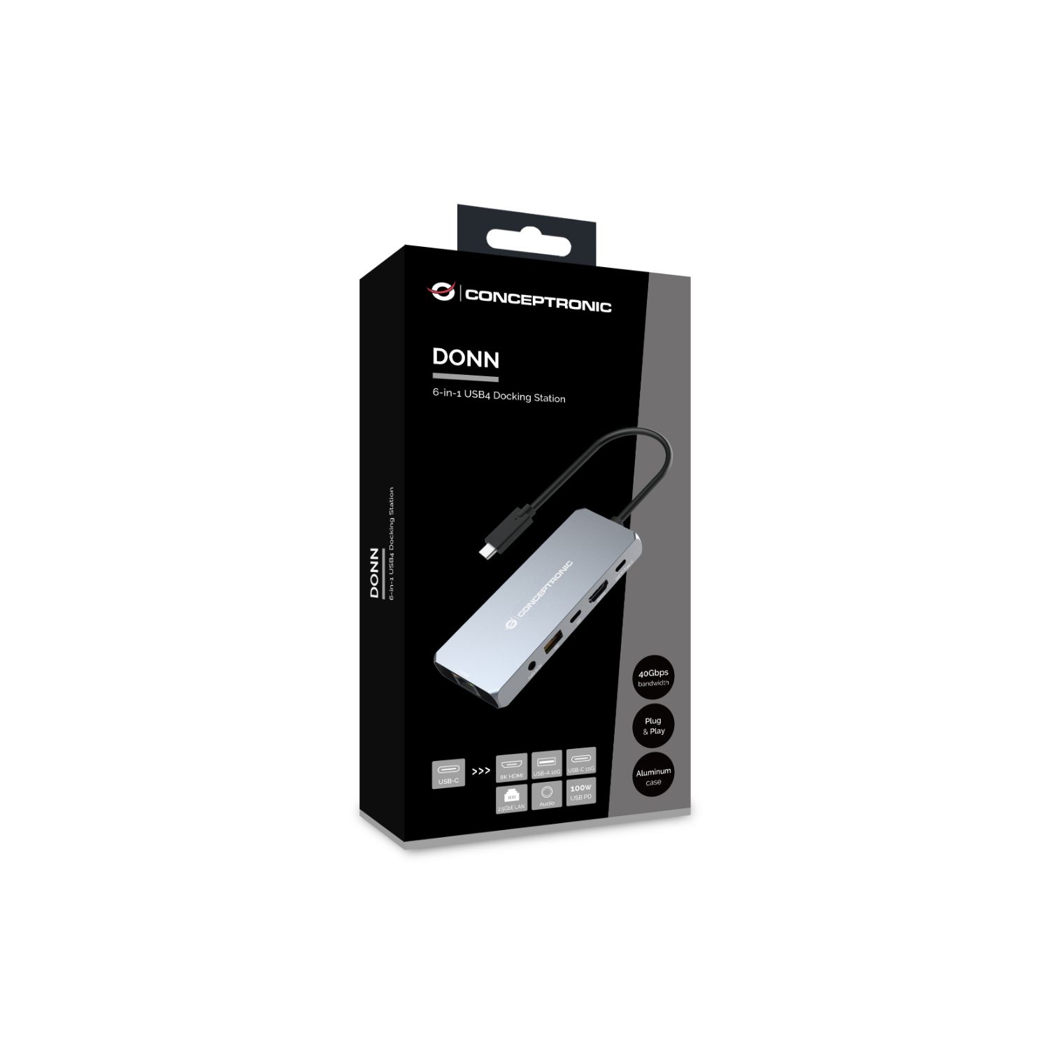 DONN22G - Docking Station CONCEPTRONIC 6en1 USB4 a HDMI/2.5GbE/USB-C PD 100W/USB-C 3.1/USB-A 3.1/Audio Gris (DONN22G)