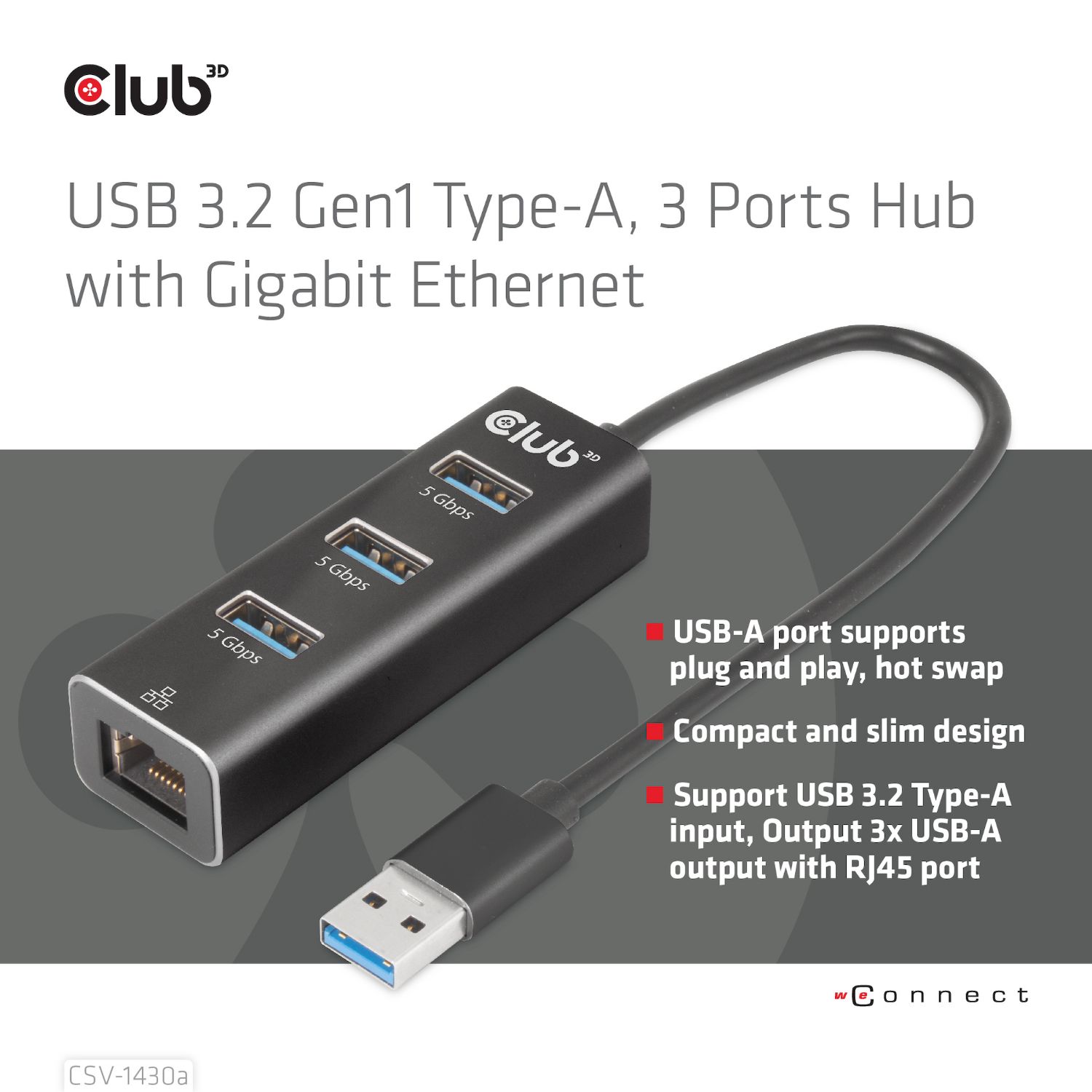 CSV-1430A - Hub Club 3D USB-A a 3xUSB-A 3.0/1xRJ45 Negro (CSV-1430A)