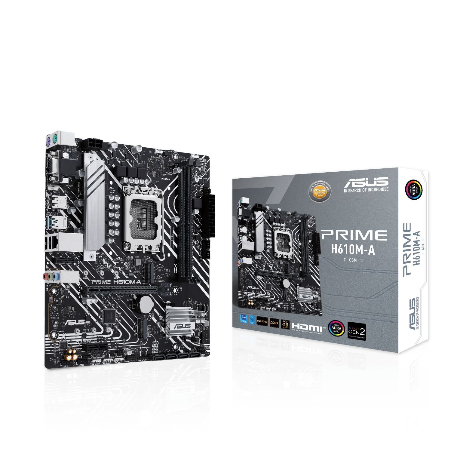 90MB1G20-M0EAYC - ASUS PRIME H610M-A-CSM: (1700) 2DDR5 M.2 SATA3 PCIe USB 2.0 USB-A 3.1 HDMI VGA DP RJ45 PS/2 7.1 mATX Gigabit Ethernet