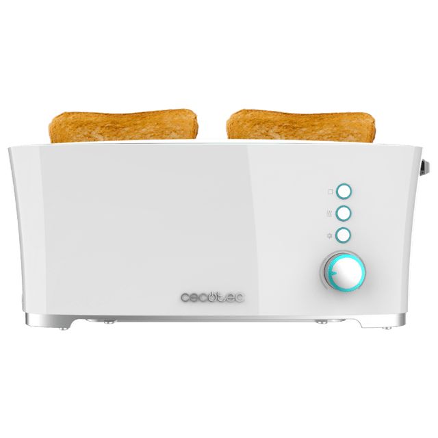 02183 - Tostadora CECOTEC Toast&Taste Extra Double W 4 Tostadas 1350W Funcin Recalentar/Descongelar Soporte Panecillos Blanca/Acero Inoxidable (02183)