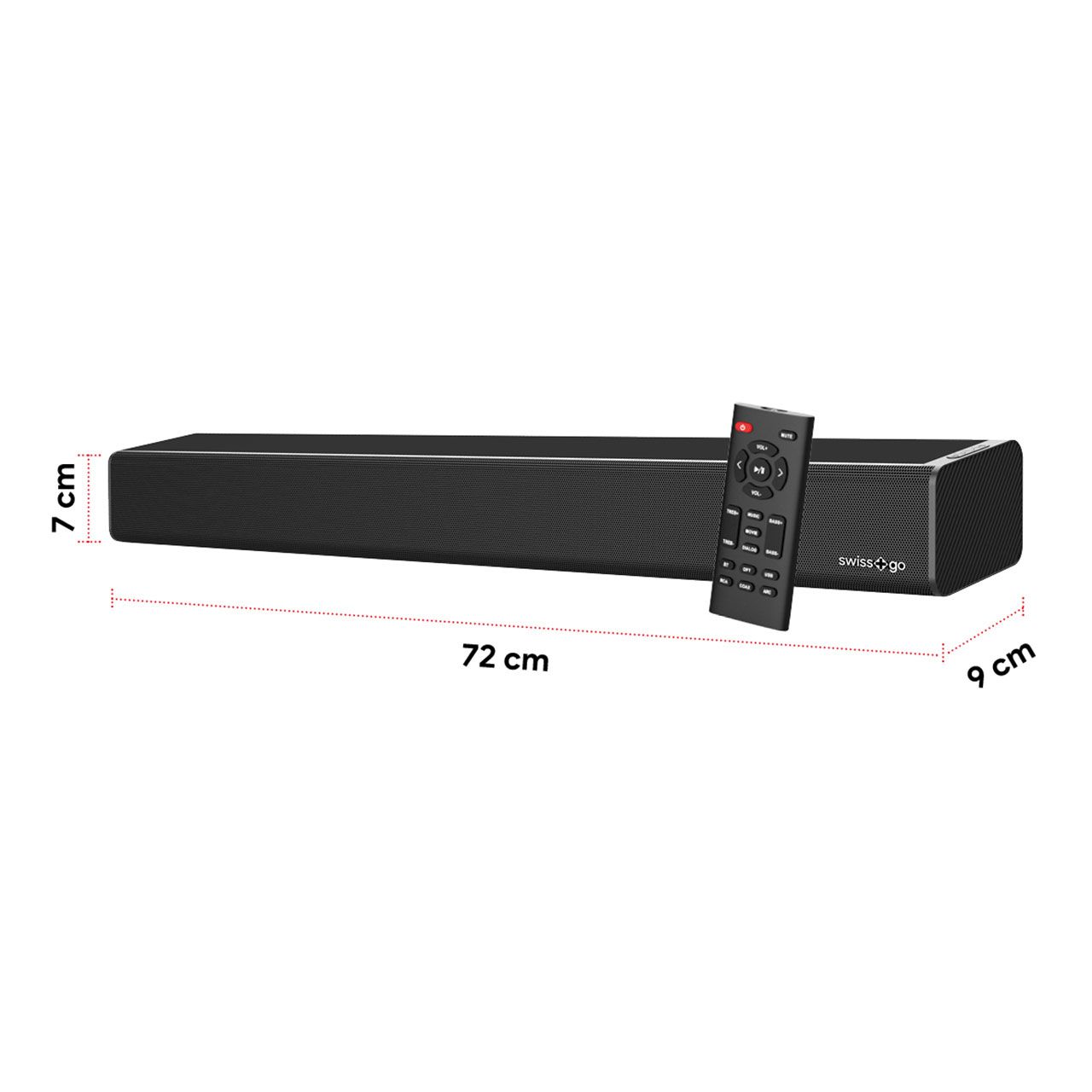 SWI303268 - Barra de Sonido SWISS GO Draco 80W 2.0 Bluetooth 5.0 USB HDMI ARC Negra (SWI303268)