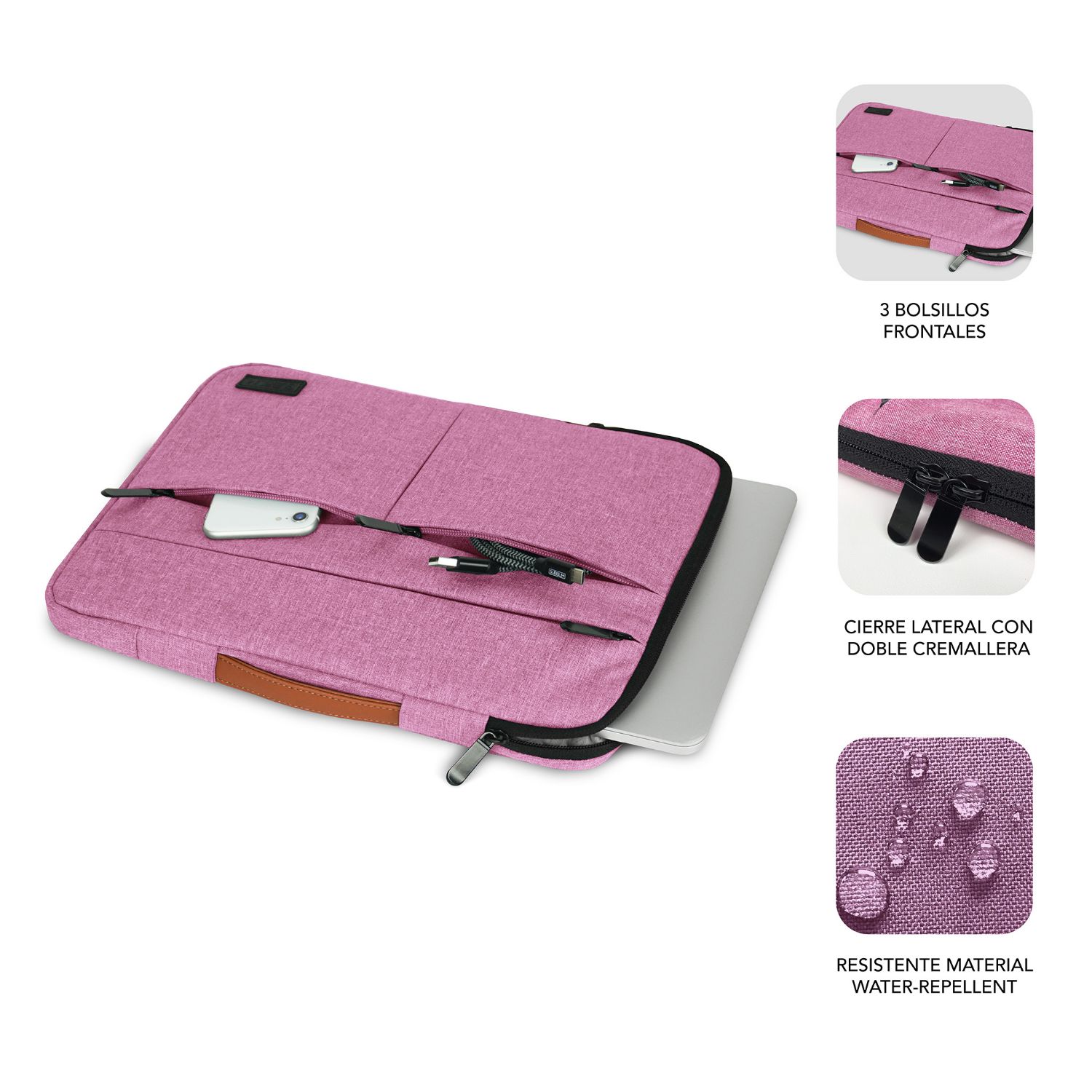 SUBLS-AP36053 - Funda SUBBLIM Air Padding 360 15.6 Polister 3 Compartimentos 3 Bolsillos Frontales Asa Retrctil Asa de Transporte Rosa (SUBLS-AP36053)