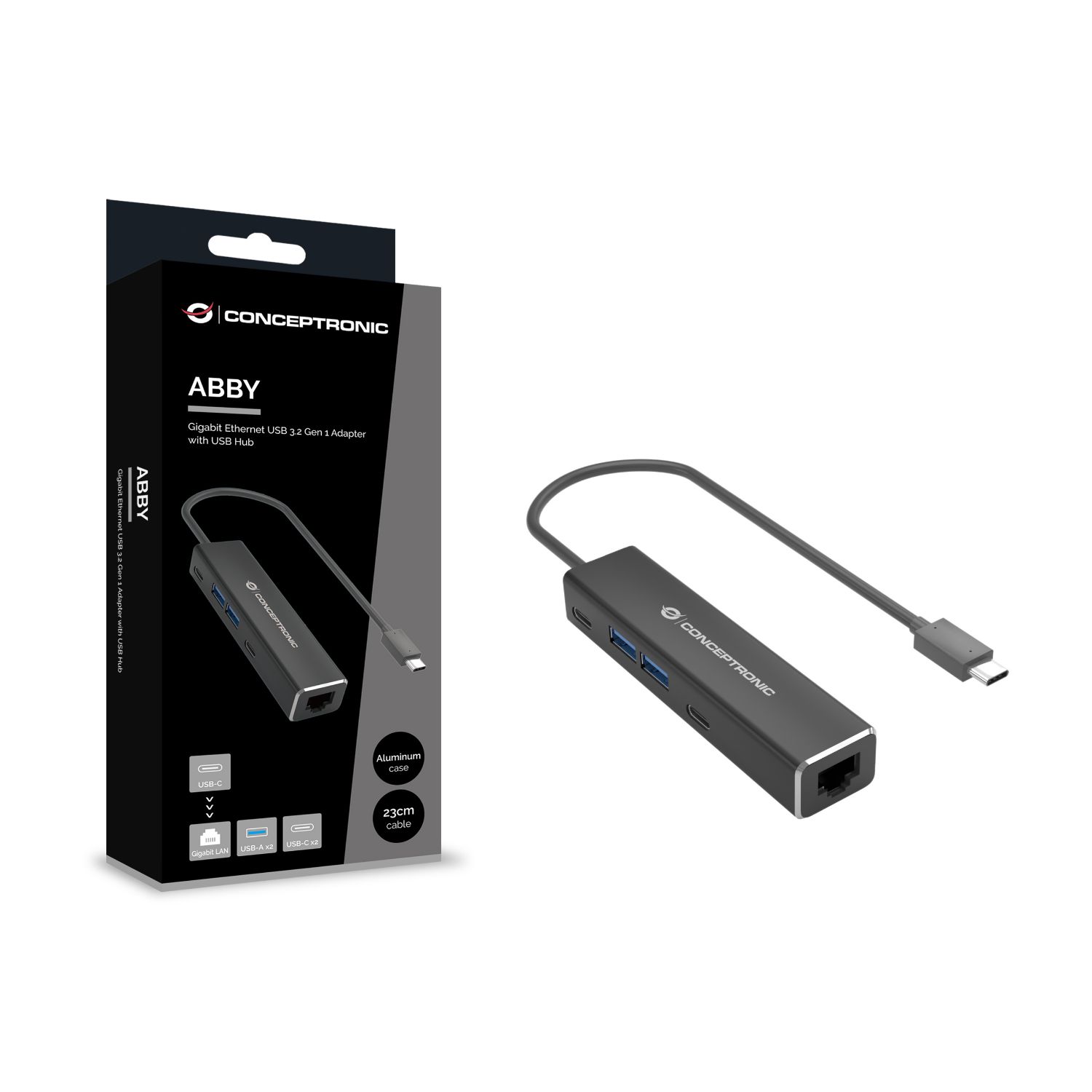 ABBY14B - Adaptador CONCEPTRONIC USB-C a RJ45 + Hub USB-A/C 3.0 Gris (ABBY14B)