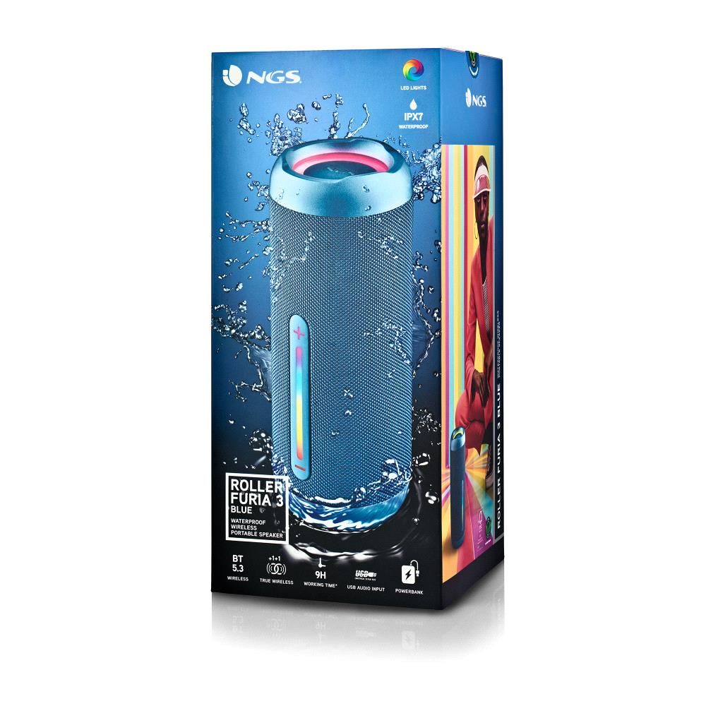ROLLERFURIA3BLUE - Altavoz Portatil NGS Roller Furia 3 RGB 60W USB-A/C 3.5mm Bluetooth 5.3 Azul (ROLLERFURIA3BLUE)