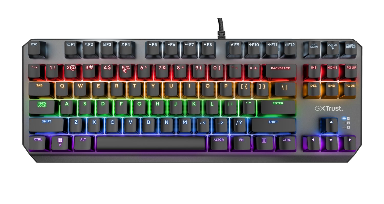 24407 - Teclado Gaming Trust GXT 834 Callaz Diestro Multimedia Tenkeyless LED RGB QWERTY Outemu Linear Red USB-A Cable 1.8m Negro (24407)