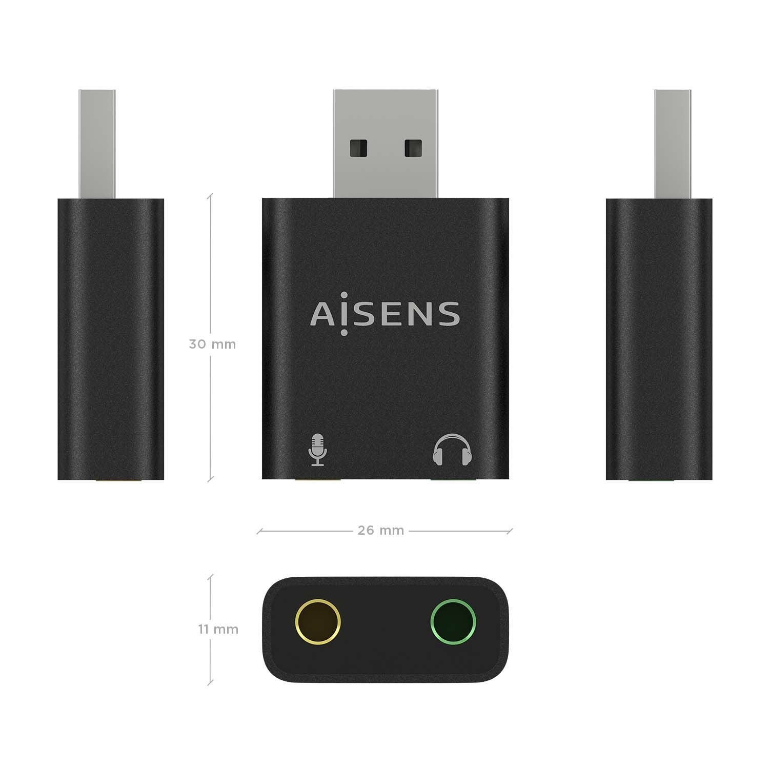 A106-0768 - Tarjeta de Sonido AISENS USB-A/M-2x3.5mm/H Negra (A106-0768)