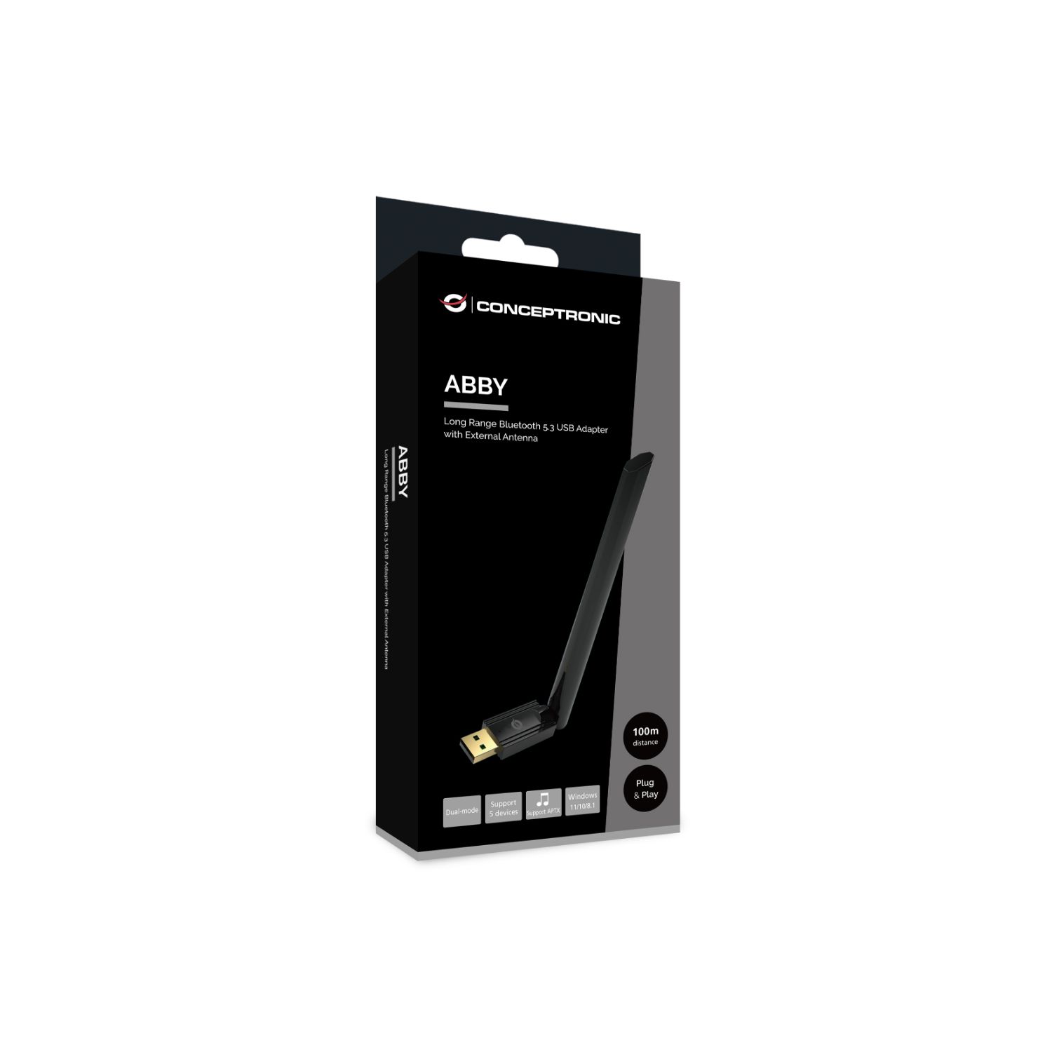 ABBY17B - Adaptador CONCEPTRONIC USB Bluetooth 5.3 100m Antena Externa Negro (ABBY17B)