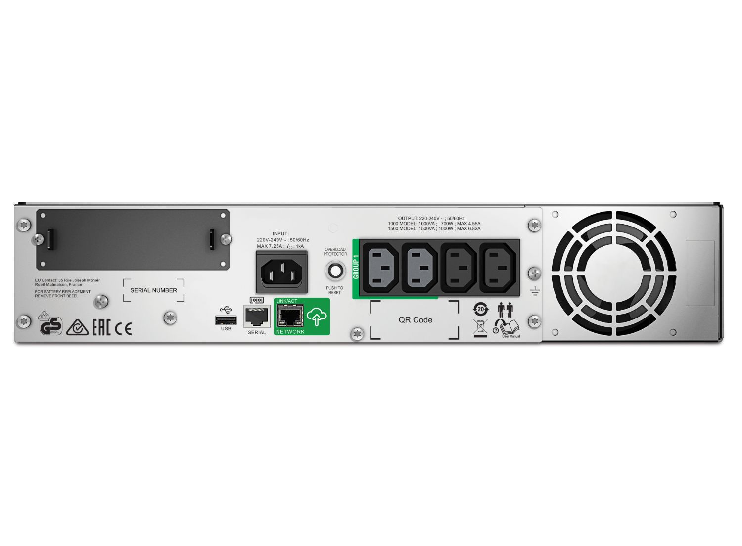 SMT1000RMI2UC - S.A.I. APC Line Interactive 1000VA 700W USB 2.0 RS232 RJ45 45dB 10ms Rack 2U Negra (SMT1000RMI2UC)