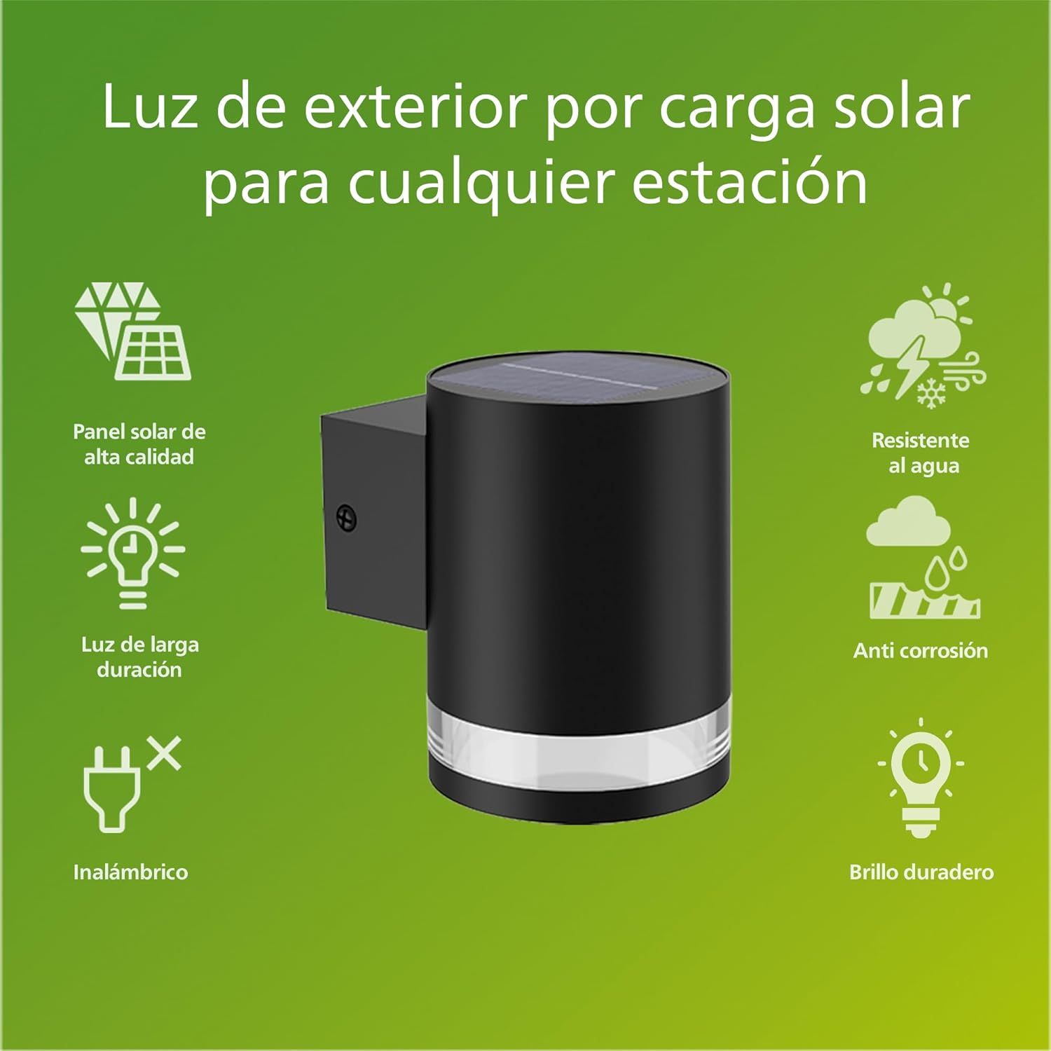 929003364701 - Aplique Pared Philips Fyce Solar LED 1.5W 2700K Sensor Da/Noche IP44 Negro (929003364701)