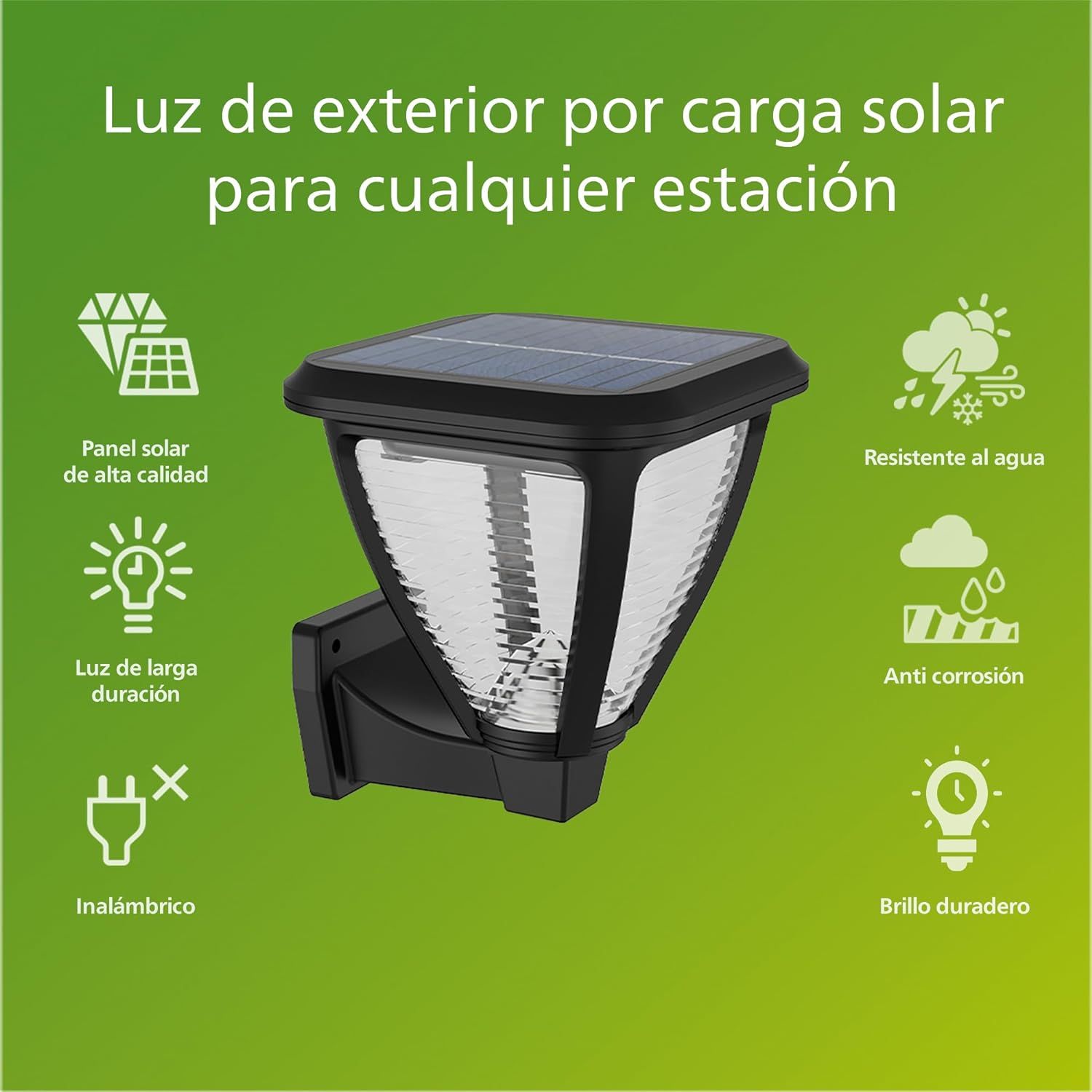 929004066501 - Aplique Pared Philips Vapora Solar LED Blanco 1.5W 2700K IP44 Negro (929004066501)