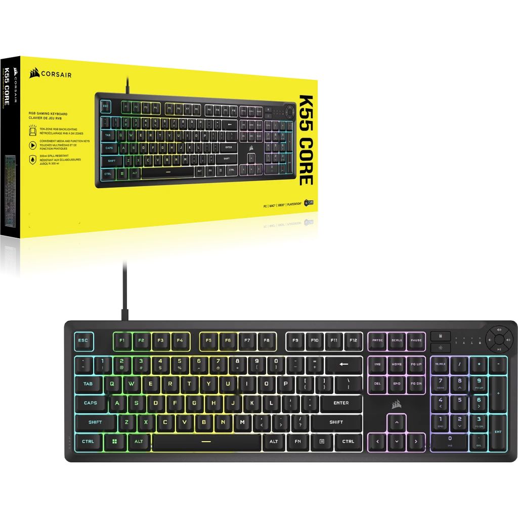CH-9226C65-ES - Teclado Gaming Corsair K55 Core Mecnico QWERTY 110 Teclas RGB USB-A 2.0 Negro (CH-9226C65-ES)