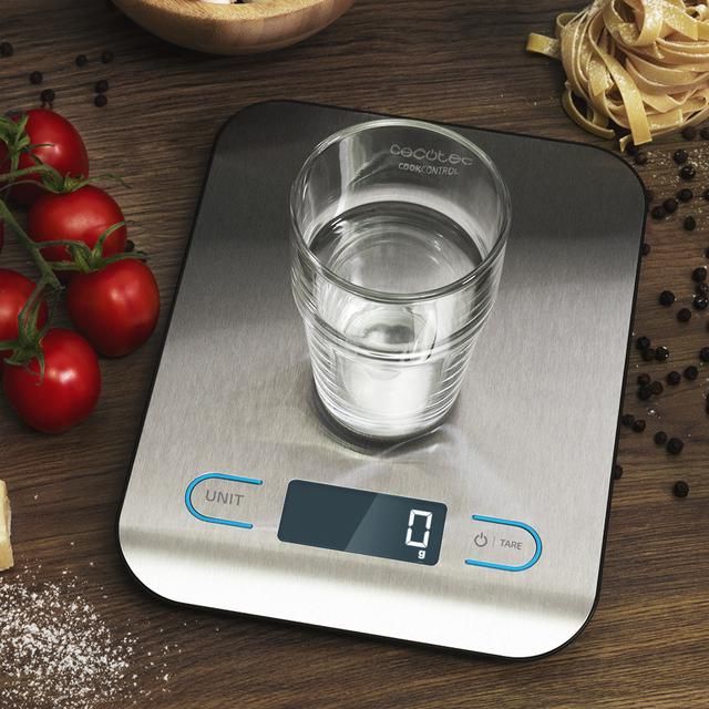 04326 - Bascula Cocina Digital CECOTEC CookControl de Alta Precisin Digital con Acero Inoxidable, Diseo Extraplano,Pantalla LCD, Capacidad Mxima 5 Kg con Precisin de 1g, 203 x 155 mm (04326)