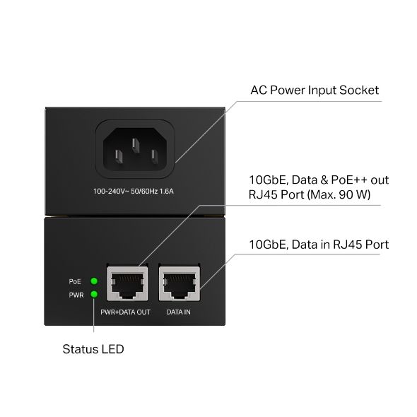 POE380S - Inyector TP-Link PoE++ Omada 2xRJ45 90W Negro (POE380S)