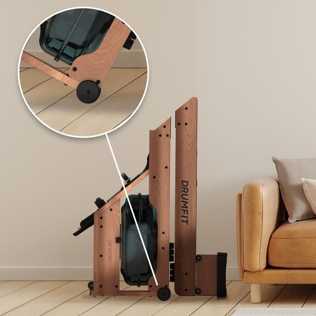 07226 - Remo de resistencia de agua CECOTEC Drumfit Rower 20000 Neptuno Wood. con acabado en madera. Tanque de 13 litros de capacidad. APP. Sillín ajustable horizontalmente. Pantalla LCD. Soporte dispositivos. Doble manillar. máximo de 135kg y altura 195cm(07226)