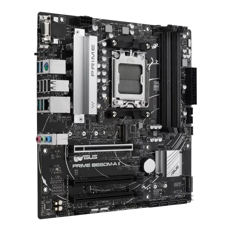 90MB1EH0-M0EAYC - Placa base ASUS PRIME B650M-A II-CSM:(AM5) 4DDR5 M.2 SATA3 PCIe USB 2.0 USB-A 3.0/3.1 DP HDMI VGA RJ45 PS/2 mATX 7.1 Gigabit Ethernet 2.5