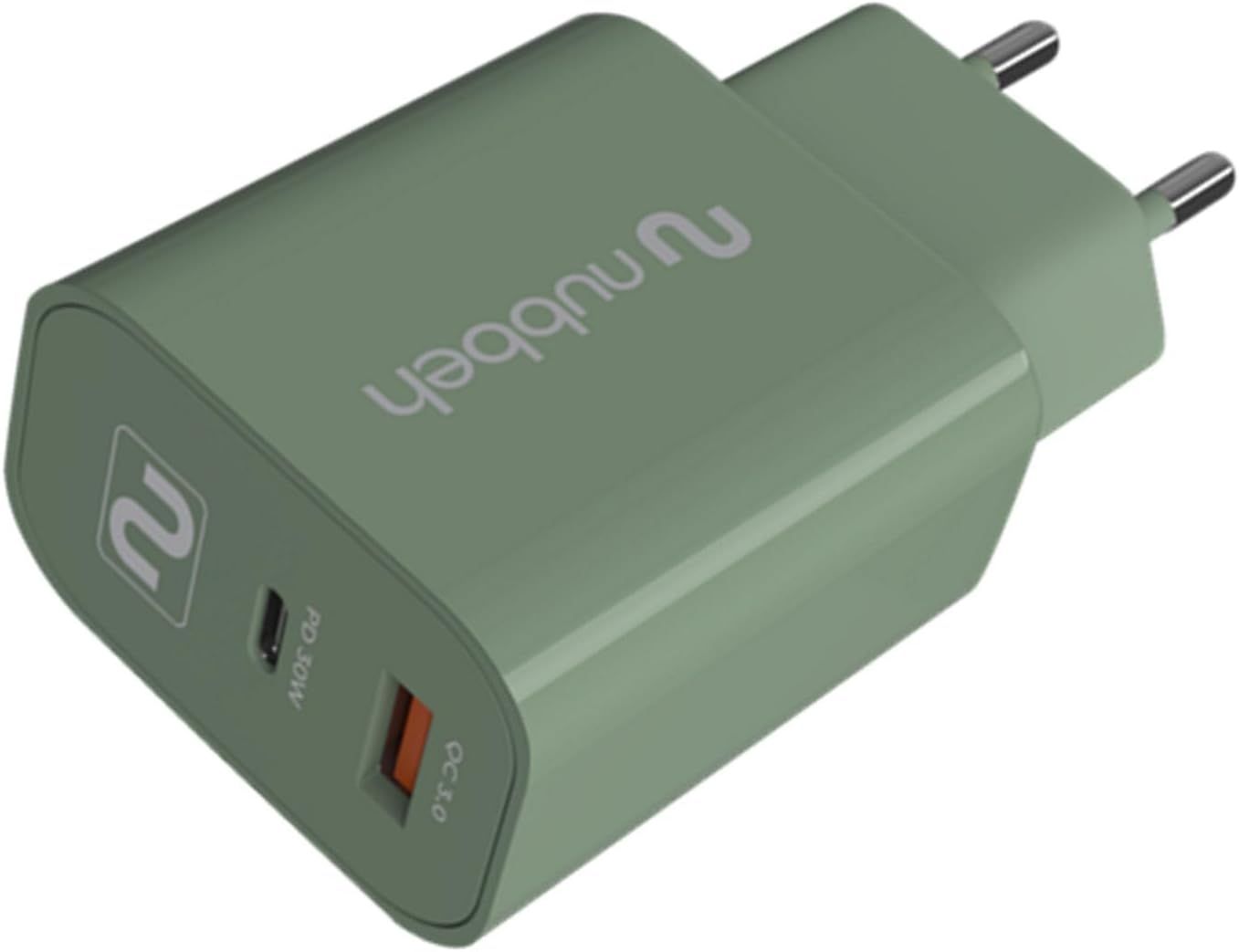 NBWALLCHG - Cargador de Pared NUBBEH Booth USB-C 30W Quick Charger 4.0/3.0 PD 3.0/2.0 Verde (NBWALLCHG)