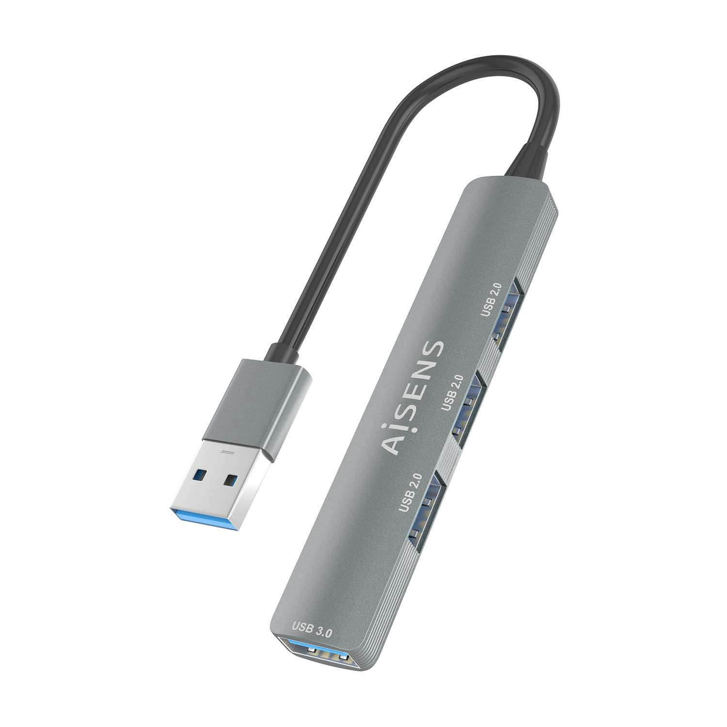 A106-0859 - Hub AISENS USB-A 3.0/M a 3xUSB 2.0 H/1xUSB-A 3.0 H 10cm Gris (A106-0859)