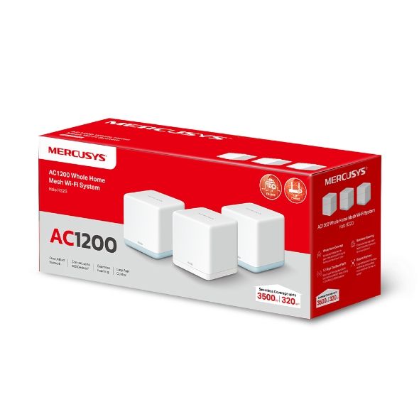 HALO H32G 3-PACK - Extensor Mesh MERCUSYS AC1200 WiFi 5 DualBand 2xRJ45 PPPoE Pack 2 Blanco (HALO H32G 3-PACK)