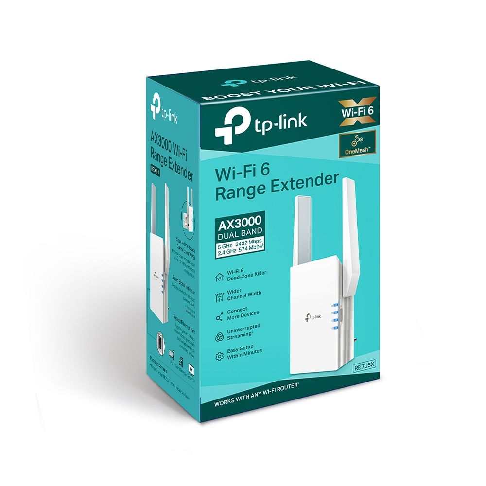 RE705X - Repetidor TP-Link AX3000 Mesh WiFi 6 DualBand 1xRJ45 2 Antenas Externas Blanco (RE705X)