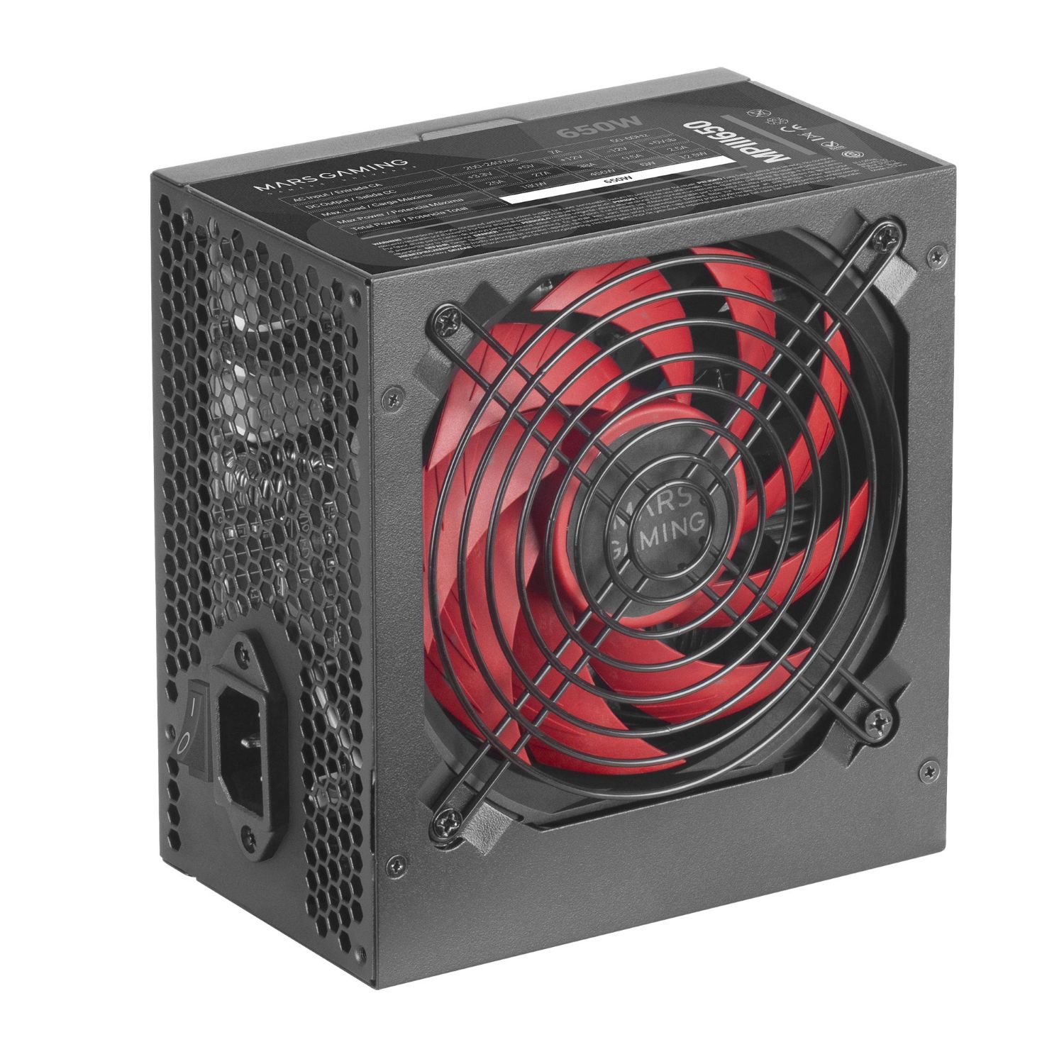 MPIII650 - Fuente Mars Gaming ATX 650W PFC 85% 120mm 24-pin ATX Molex SATA PCIe Negra (MPIII650)