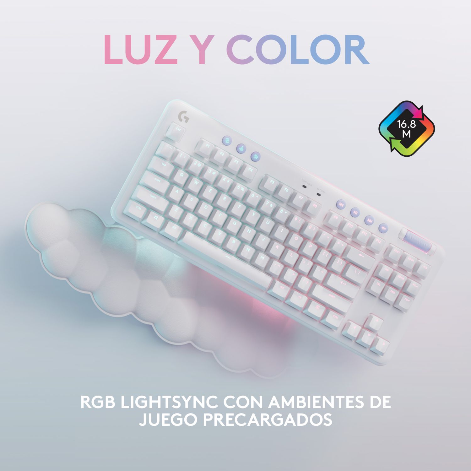 920-010685 - Teclado Gaming Mecnico LOGITECH G715 Reposamuecas LightSpeed Diestro QWERTY 87 Teclas Wireless RF Bluetooth Cable 1.8m Blanco Niebla (920-010685)
