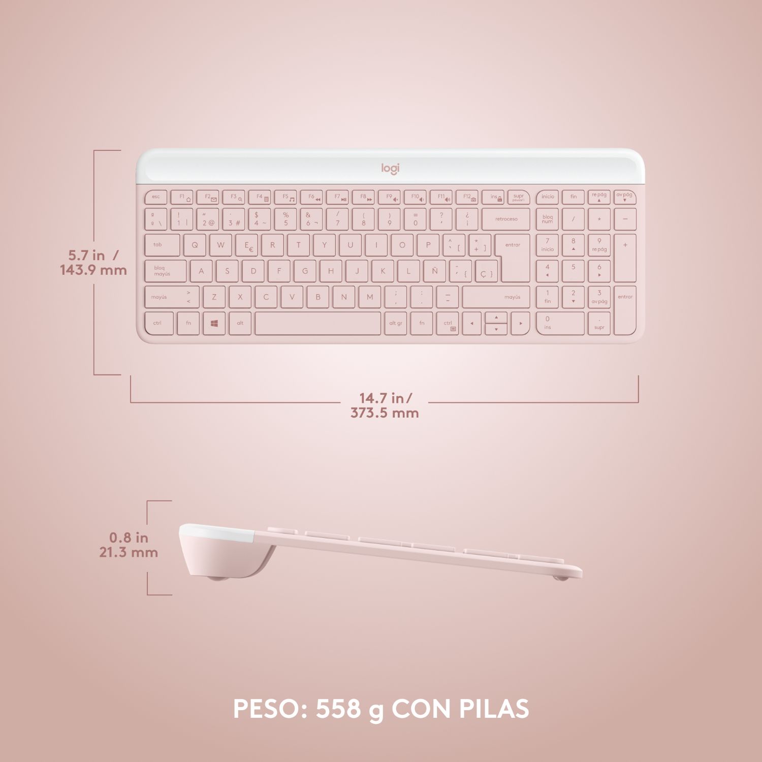 920-011317 - Teclado+Raton LOGITECH MK470 Multimedia Mini Diestro QWERTY RF 10m ptico Ambidextro 1000dpi 3 Botones Rosa (920-011317)