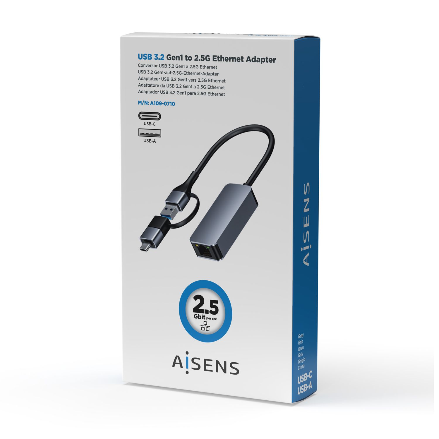 A109-0710 - Adaptador AISENS USB-A/C/M a RJ45/H Gris (A109-0710)