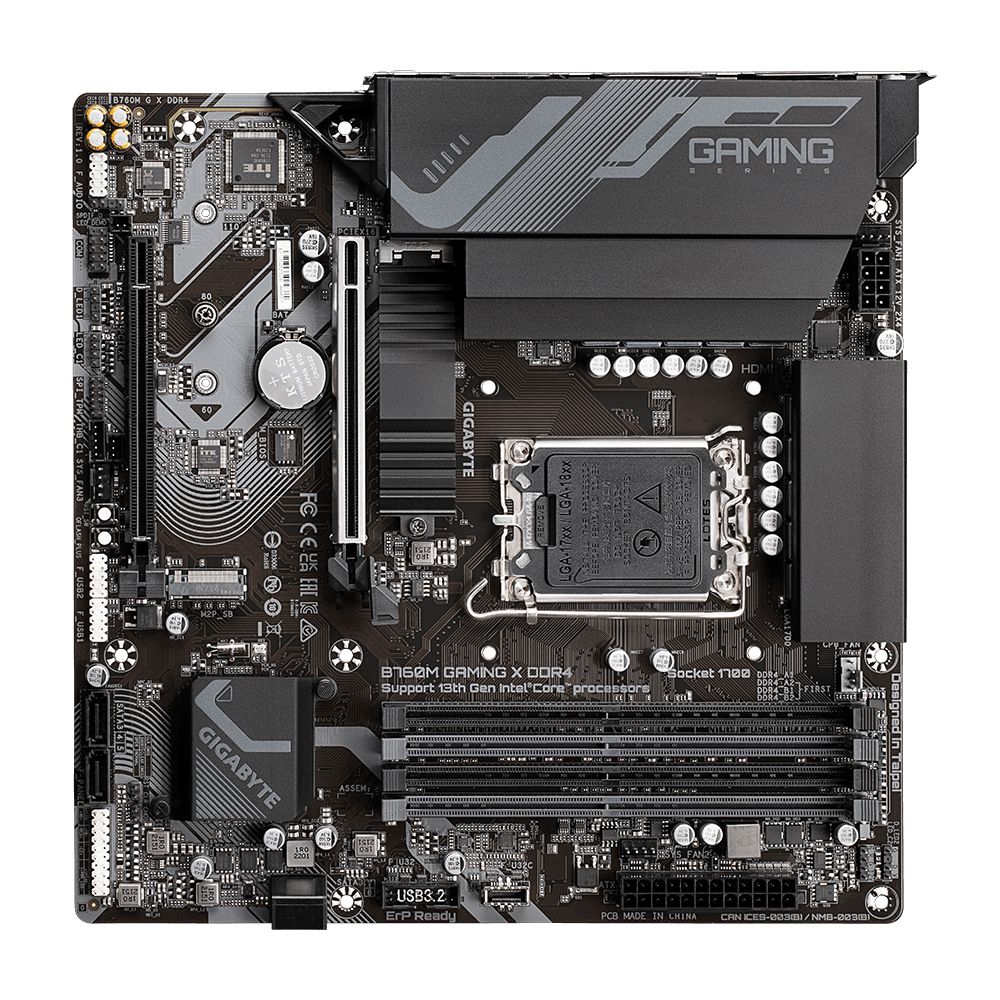 9MB76MGX4-00-10 - Placa base GIGABYTE B760M GAMING XDDR4: (1700) 4DDR4 M.2 SATA3 PCIe USB 2.0/3.0 HDMI DP 7.1 mATX Gigabit Ethernet 2.5