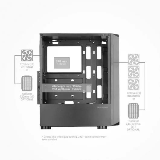 MCTOR - Caja Mars Gaming Ventana Lateral de Cristal Templado FRGB 2xUSB 2.0 1xUSB 3.0 ATX mATX Mini-ITX Negra (MCTOR)
