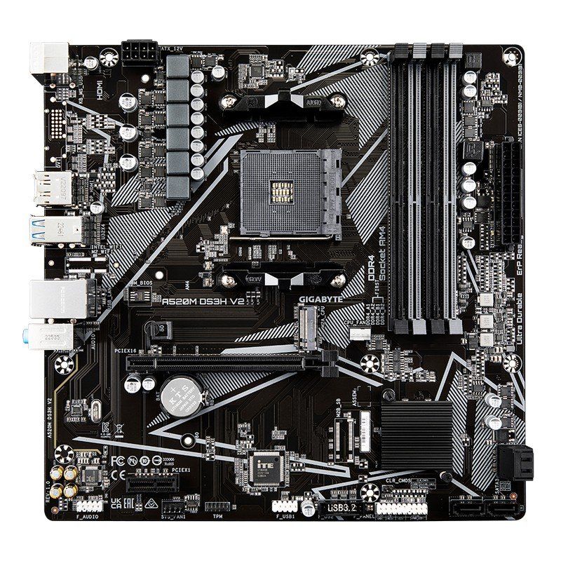 9MA52M3H2-00-10 - Placa base GIGABYTE A520M DS3H V2:(AM4) 4DDR4 M2 SATA3 PCIe USB 2.0 USB-A 3.0 HDMI DVI-D DP PS/2 RJ45 HDCP 7.1 mATX Gigabit Ethernet