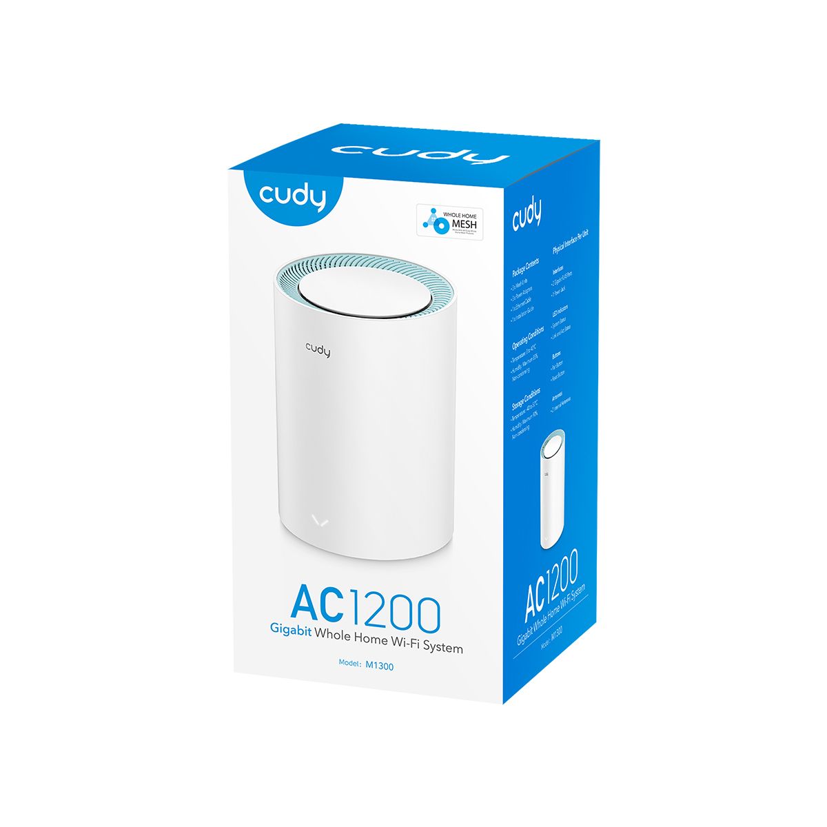 M1300 (1-PACK) - Mesh CUDY AC1200 WiFi 5 DualBand 1xRJ45 Ethernet LAN/WAN PPPoE 4 Antenas Internas 1 Unidad Blanco (M1300 1-PACK)