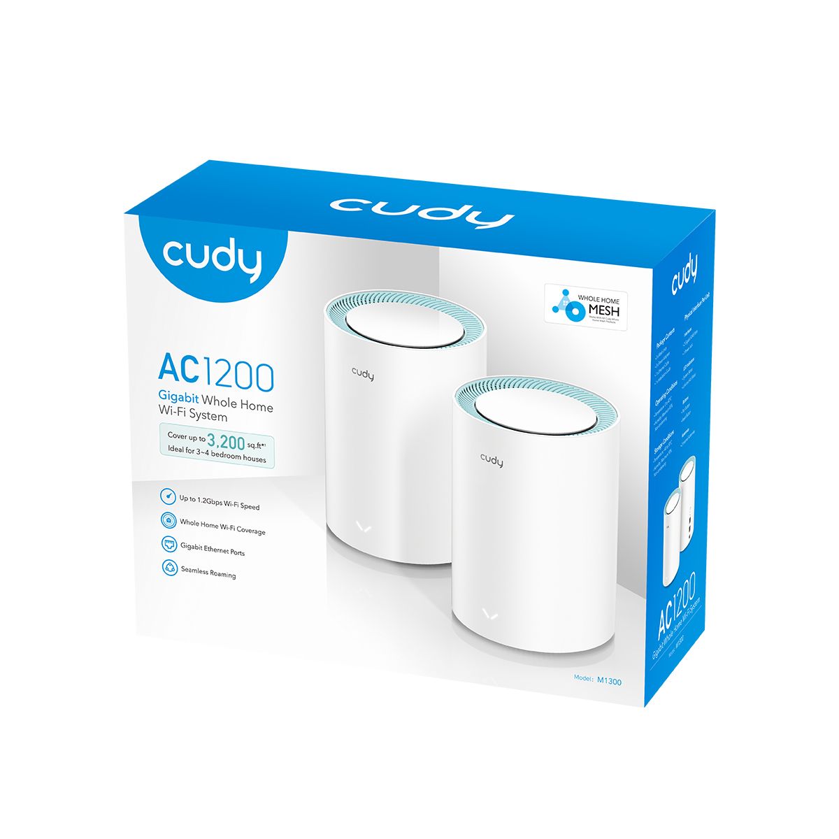 M1300 (2-PACK) - Mesh CUDY AC1200 WiFi 5 DualBand 1xRJ45 Ethernet LAN/WAN PPPoE 4 Antenas Internas 2 Unidades Blanco (M1300 2-PACK)