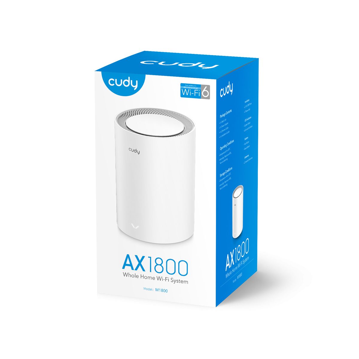 M1800 (1-PACK) - Mesh CUDY AX1800 WiFi 6 DualBand 1xRJ45 Ethernet LAN/WAN PPPoE 4 Antenas Internas 1 Unidad Blanco (M1800 1-PACK)