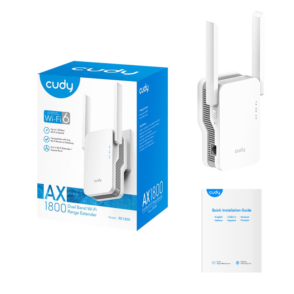 RE1800 - Mesh CUDY AX1800 WiFi 6 DualBand 1xRJ45 2 Antenas Externas 5dBi Blanco (RE1800)