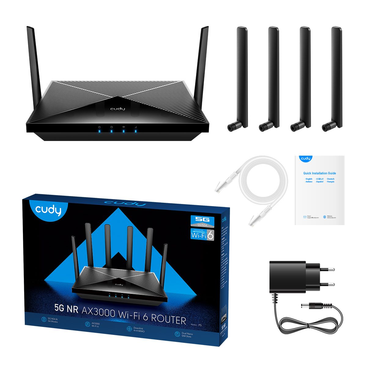 P5_EU - Router CUDY AX3000 WiFi 6 DualBand 4xRJ45 Ethernet LAN/WAN 5G Negro (P5)