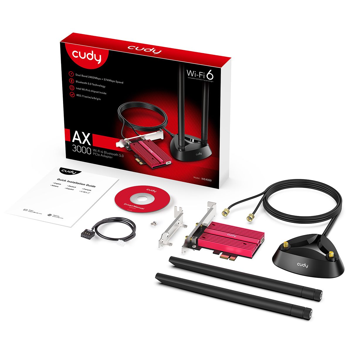 WE4000 - Adaptador CUDY AX5400 WiFi 6/6E TriBand Bluetooth 5.0 PCIe 2 Antenas Externas 5dBi PC (WE4000)