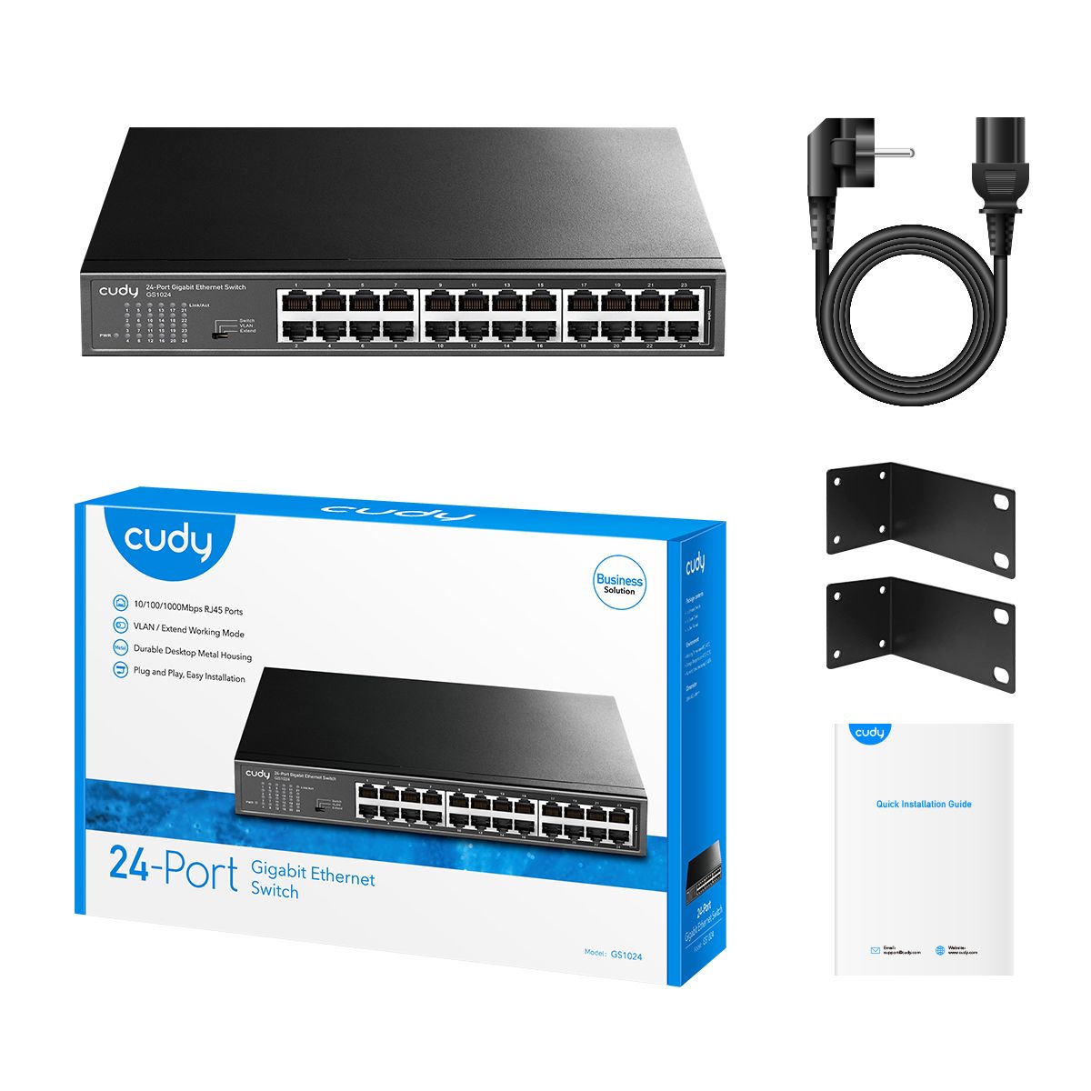 GS1024 - Switch CUDY 24xRJ45 GbE Rack Negro (GS1024)