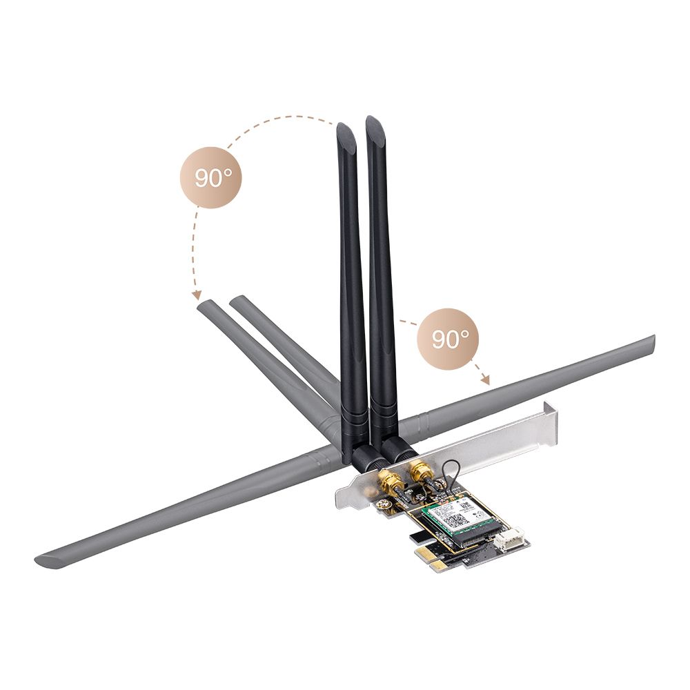 WE3000 - Adaptador CUDY AX5400 WiFi 6E TriBand Bluetooth PCIe WLAN 2 Antenas Desmontables 5dBi PC Negro (WE3000)