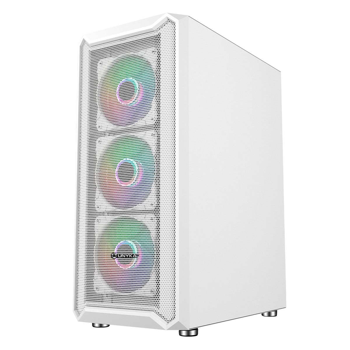 UK511209 - Caja Gaming UNYKA Armor 3Gen Ventana Lateral de Cristal Templado ARGB 3xUSB-A 3.0 1xUSB-C 3.1 ATX mATX ITX Blanca (UK511209)