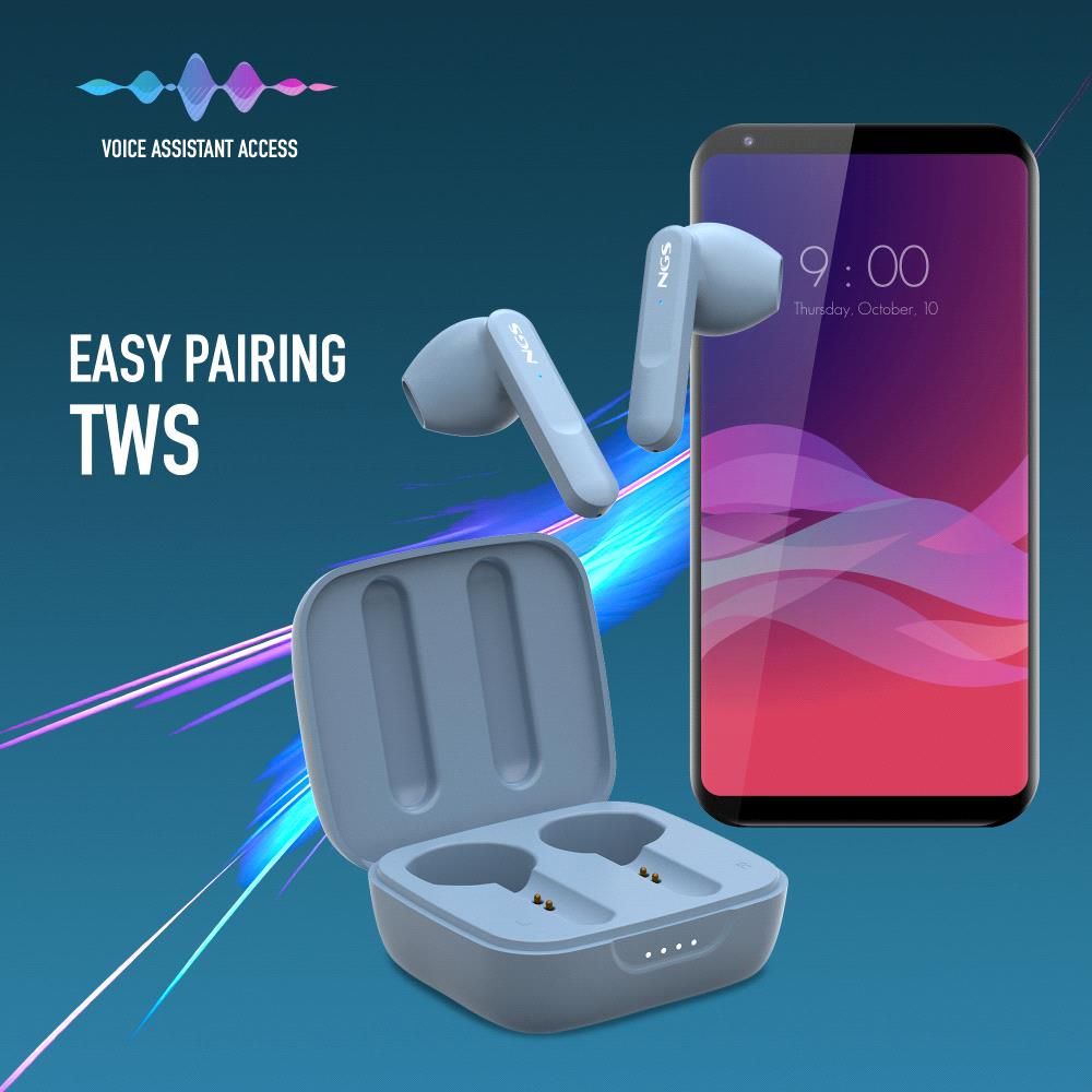 ARTICAMOVERAIN - Auriculares NGS Intra-Aurales Binaurales Bluetooth 5.3 10m Micrfono Integrado Estuche de Carga USB-C Azules (ARTICAMOVERAIN)