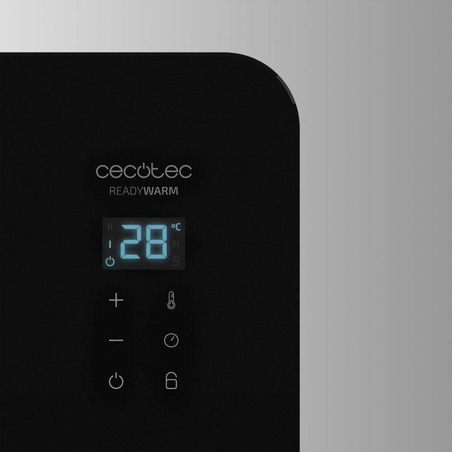 05350 - Radiador CECOTEC Ready Warm 6670 Crystal 1000W WiFi Termostato Regulable Digital IP24 Temporizador Piso Aluminio Vidrio Templado Negro (05350)