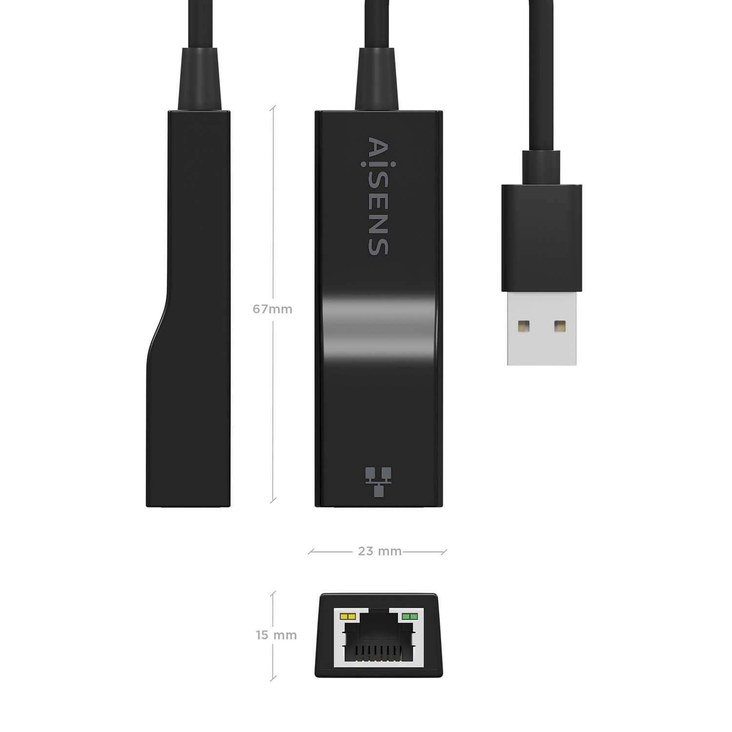 A106-0766 - Adaptador AISENS USB-A 3.0/M a RJ45/H 15cm Negro (A106-0766)