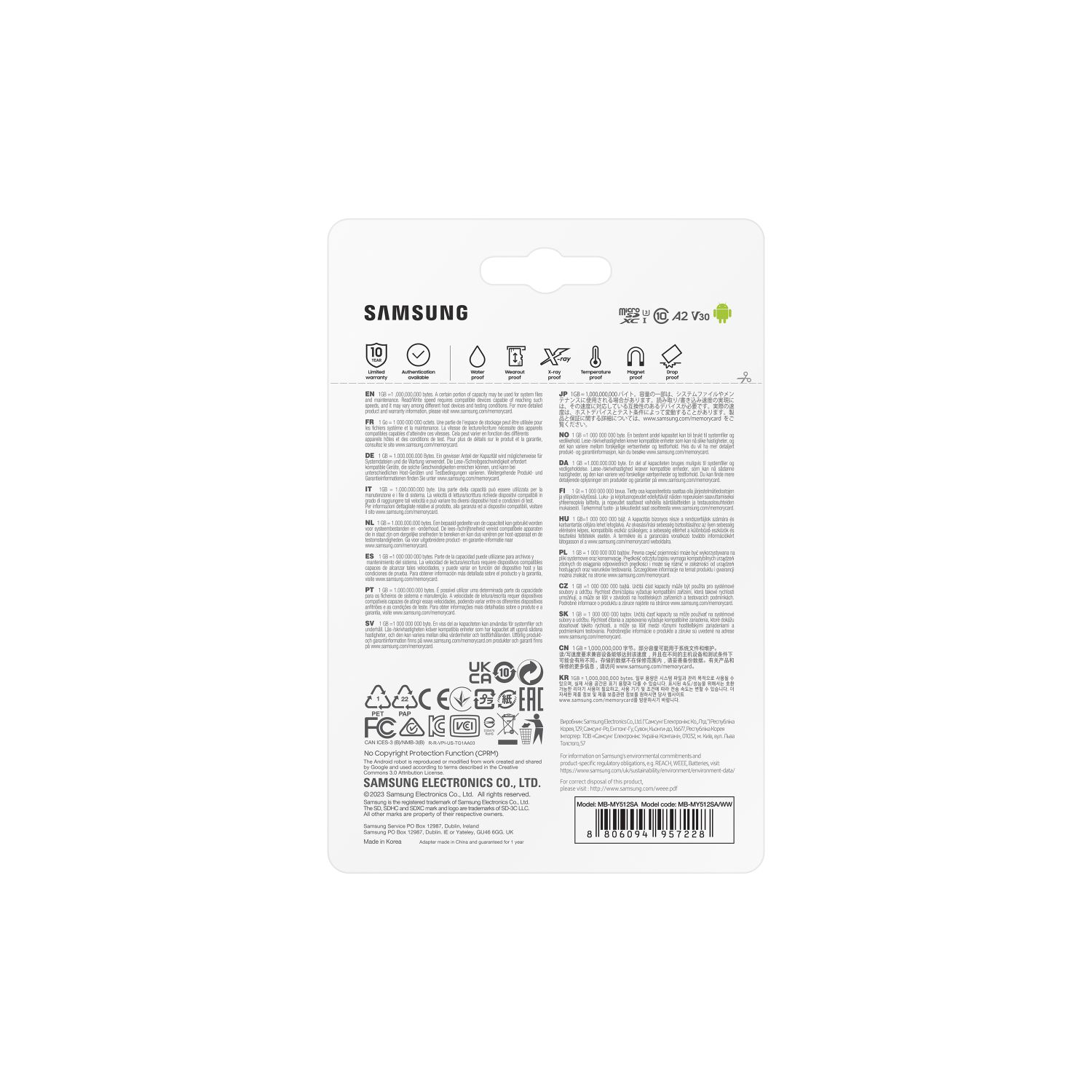 MB-MY512SA/WW - Tarjeta Memoria Samsung Micro SDXC Pro Ultimate 512Gb UHS-I Class 3 (U3) V30 A2 Lectura 200 Mb/s Escritura 130 Mb/s Azul + Adaptador SD (MB-MY512SA/WW)