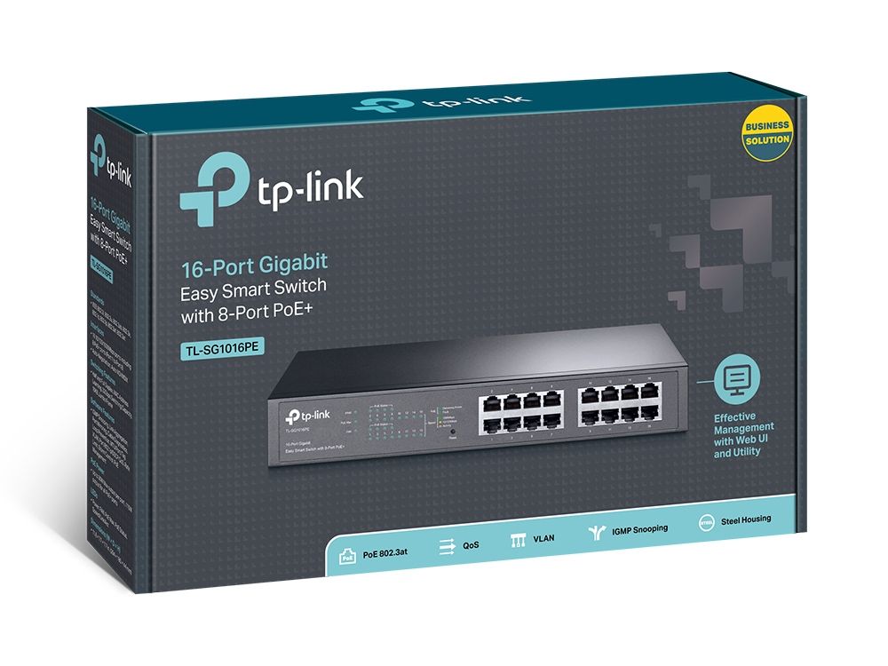 TL-SG1016PE - Switch TP-Link 16xRJ45 GbE Gestionado PoE+ 110W Rack 1U Negro (TL-SG1016PE)