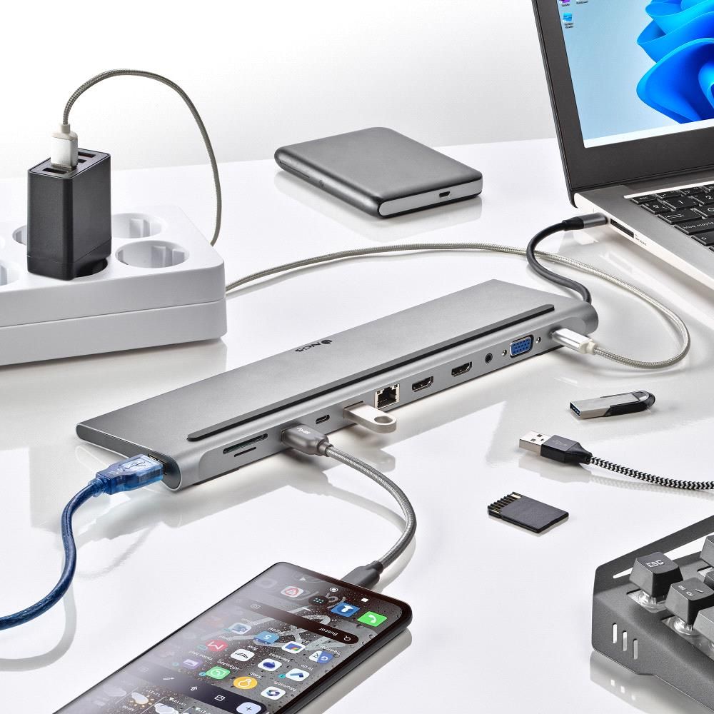WONDERDOCK12 - Dock Station NGS 12en1 USB-C 3.1 a 1xUSB 2.0 2xUSB-A 3.0 1xUSB-C 3.0 1xVGA 2xHDMI 1xPD 100W 1xSD 1xTF 1x3.5mm 1xRJ45 Plata (WONDERDOCK12)